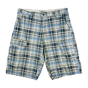 Paper Denim Cloth Cargo Shorts Men 36 Blue Plaid Ripstop Y2K Skate